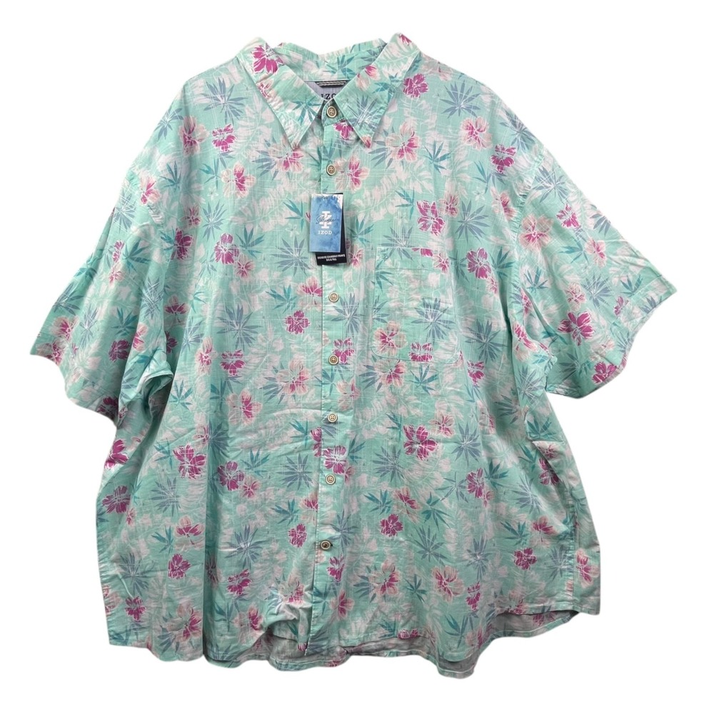 Izod Saltwater Dockside Chambray Floral Print Button Shirt Mens 4XL Big Tall